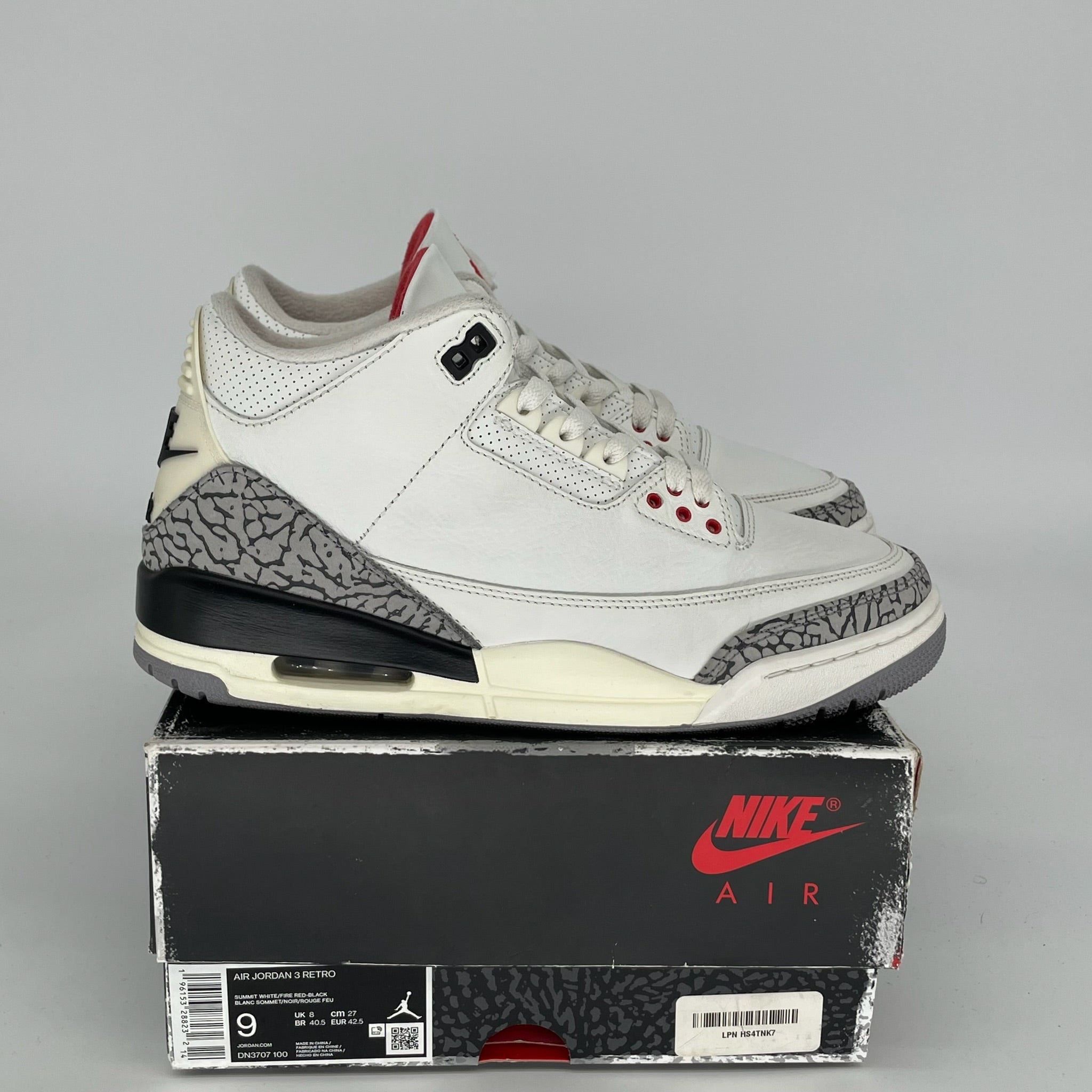 AIR JORDAN 3 REIMAGINED WHITE CEMENT SNEAKERS - MEN'S SIZE 9 (DN3707-100) - Authentic Retro Basketball Shoes for Streetwear & Casual Outfits