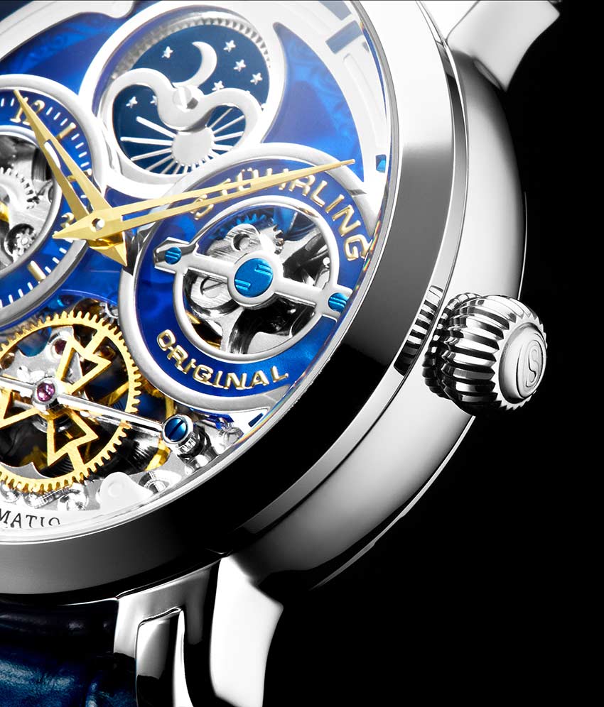 Luciano Automatic 46mm Skeleton Watch for Men - Stainless Steel Mechanical Timepiece with Open Heart Design - Perfect for Business, Formal Events & Gift Giving