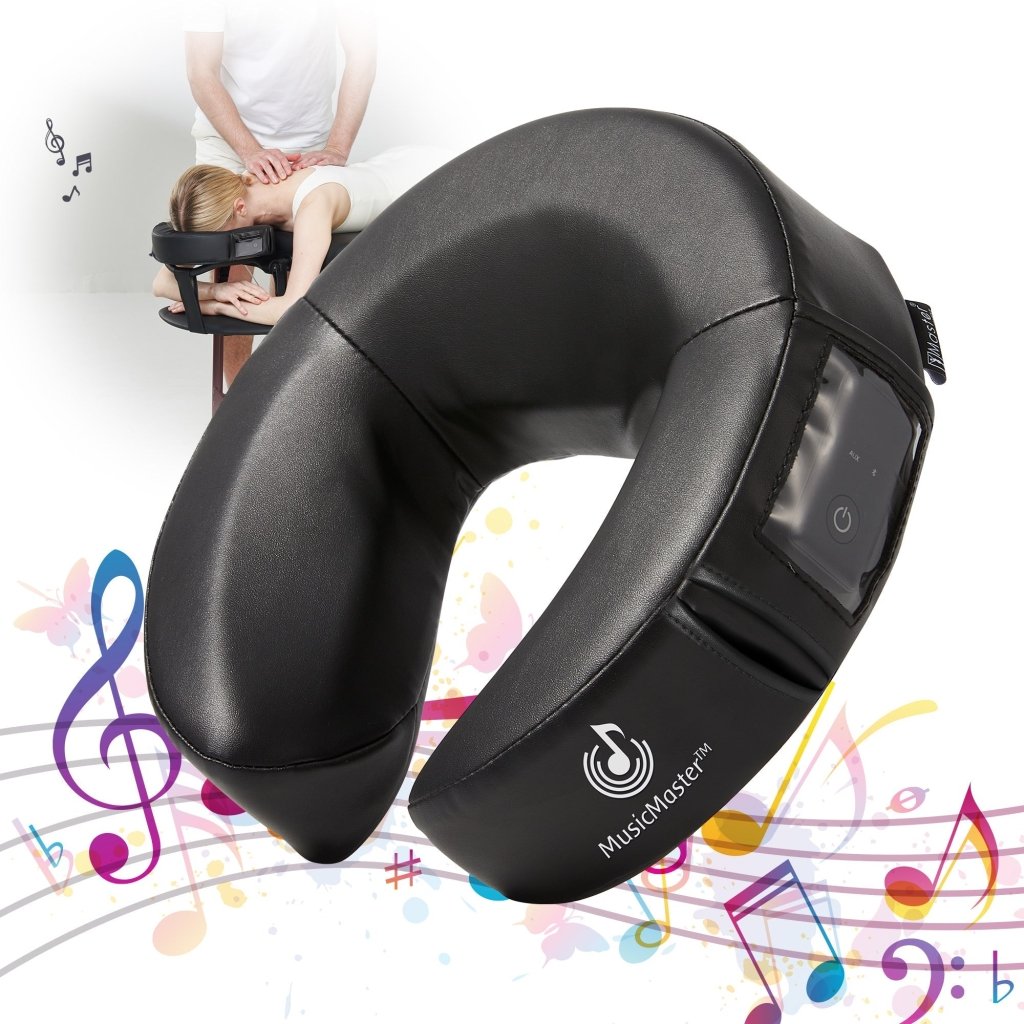 MusicMaster Crescent Round High Fidelity Bluetooth Headrest with Sound Face Cushion - Wireless Car Audio Pillow for Road Trips & Relaxation (Black)