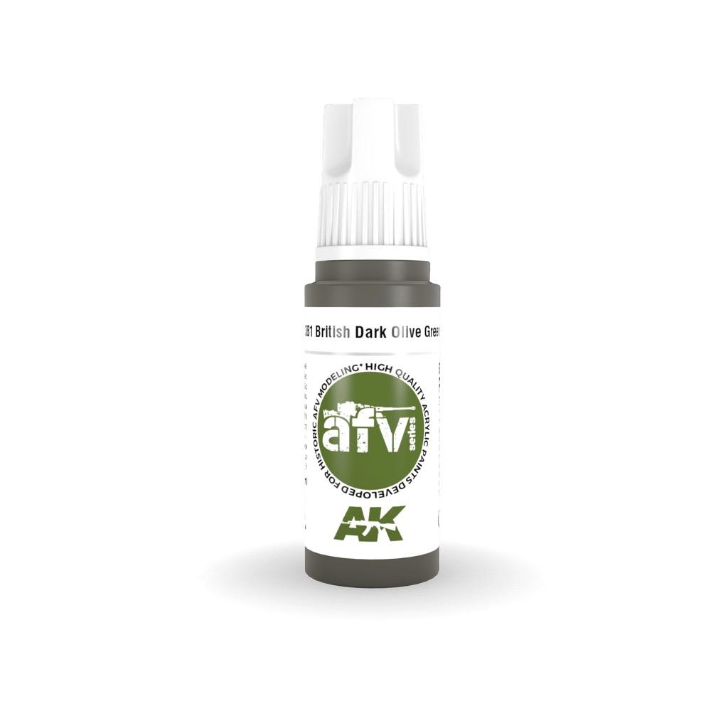 AK Interactive AK11381 AFV Series British Dark Olive Green PFI Acrylic Paint - 17ml Bottle - 3rd Generation Formula - Perfect for Military Model Kits & Dioramas