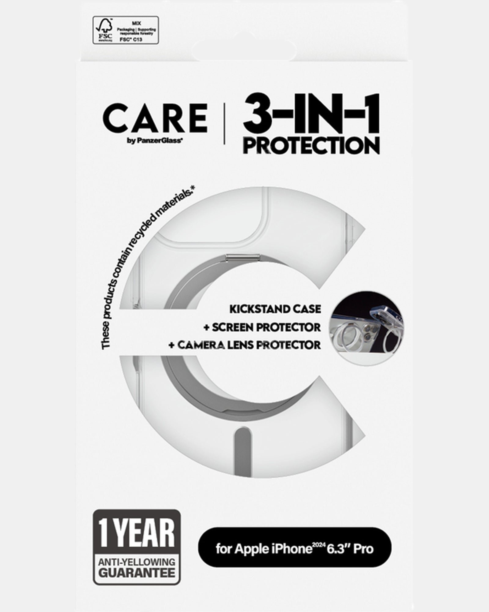 PanzerGlass CARE 3-in-1 Ceramic Screen Protector for iPhone 16 Pro - Anti-Scratch, Anti-Fingerprint, HD Clear - Perfect for Work, Travel & Everyday Protection