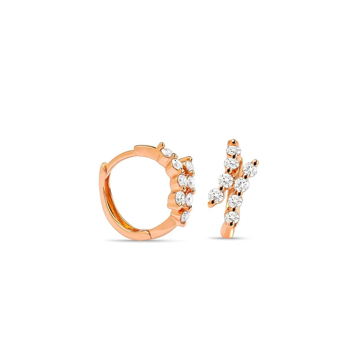 14k Rose Gold Diamond Double Curve Interlocking Huggie Earrings for Women – Perfect for Everyday Wear, Date Nights & Special Occasions