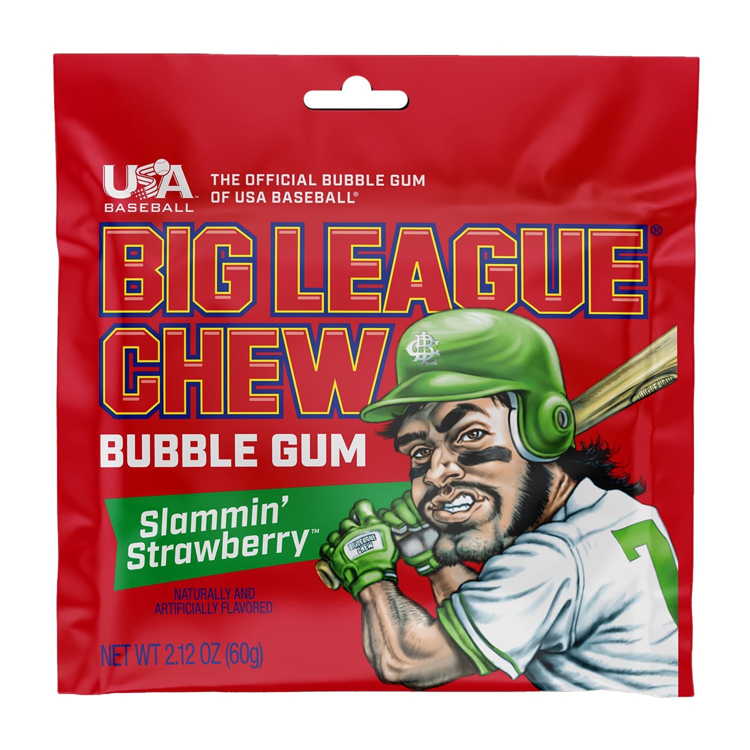 Big League Chew Bubble Gum Slamin' Strawberry Flavor - 2.12oz (12 Count) | Chewing Gum for Baseball Games, Sports Events & On-The-Go Snacking