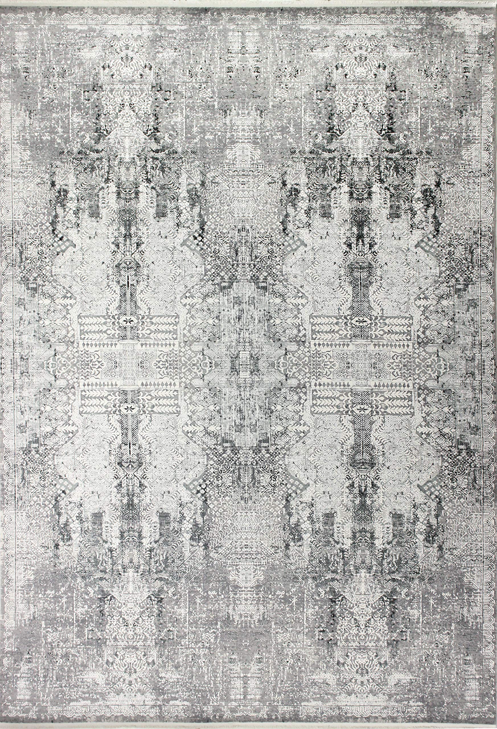 Bashian Collection Luxury Power Loom Viscose & Polyester Area Rug - 4'x6' Soft Gray Runner Rug for Entryway, Living Room, Bedroom - Durable Home Decor for High Traffic Areas