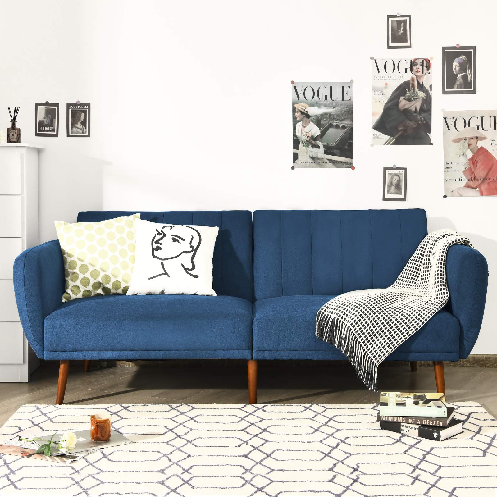 Giantex Foldable Futon Sofa Bed - 3-Level Adjustable Convertible Sleeper Sofa Couch for Small Spaces, Navy Blue | Perfect for Apartments, Dorms & Guest Rooms | Space-Saving Multi-Functional Furniture for Compact Living