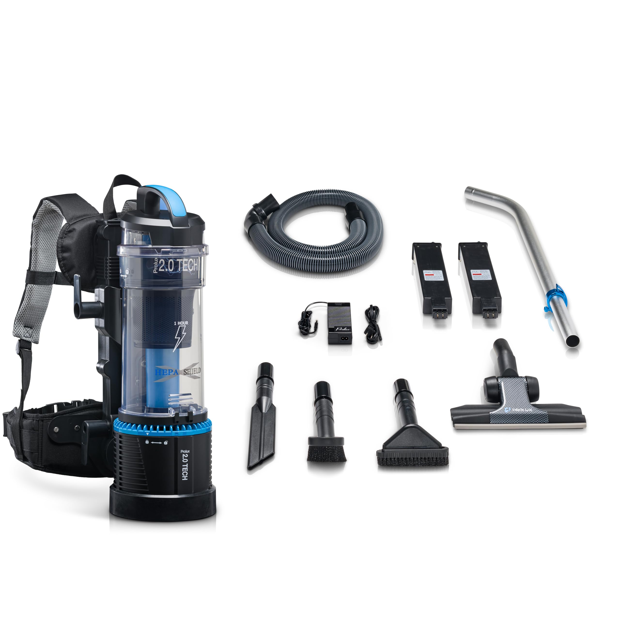 **Prolux 2.0 Cordless Bagless Backpack Vacuum Cleaner with Dual HEPA Filtration & Accessory Kit - Lightweight, Powerful Cleaning for Home, Office & Car**