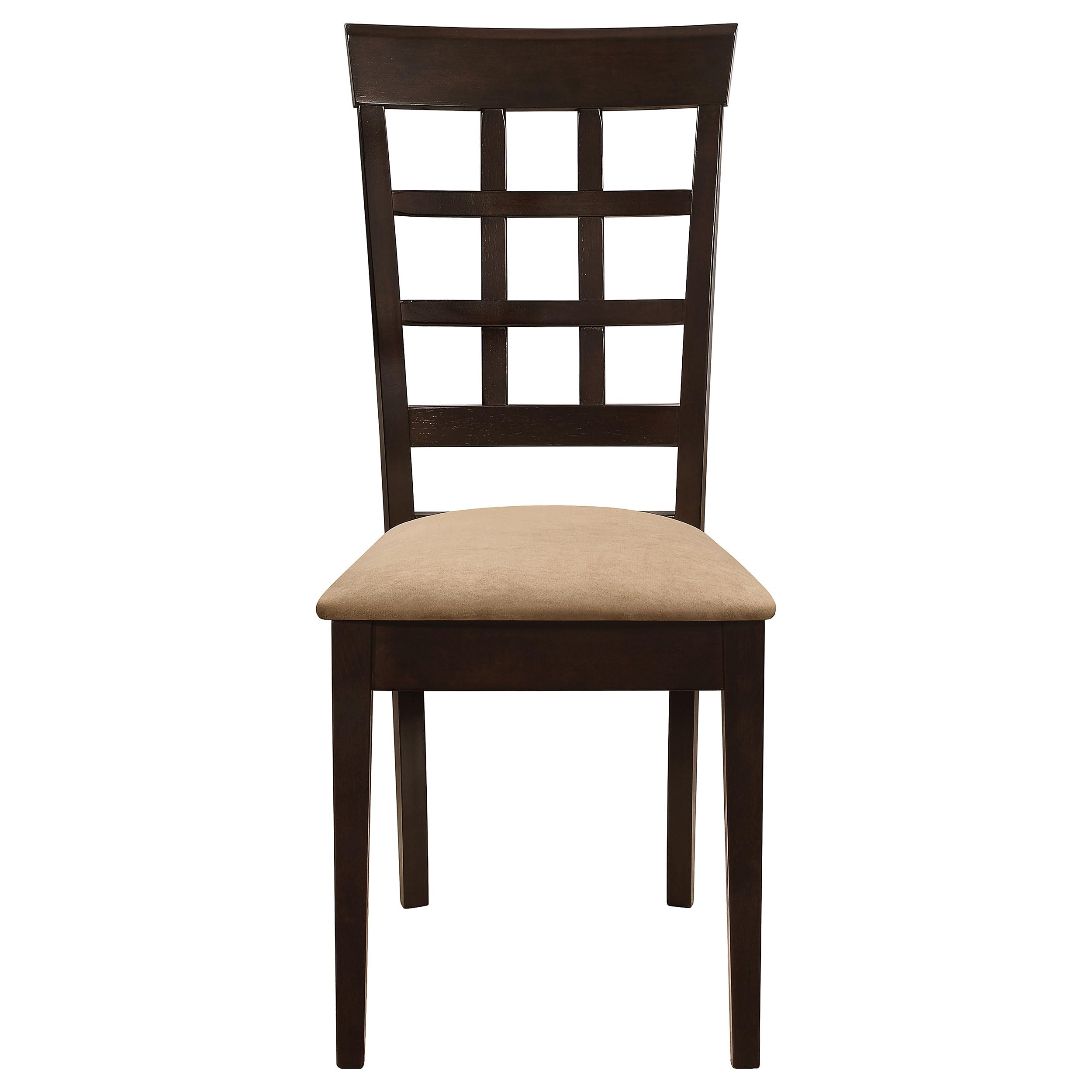 Coaster Home Furnishings Gabriel Wood & Fabric Dining Chairs - Set of 2 Armless Checkered Back Chairs for Kitchen & Dining Room - Cappuccino Brown - Modern Farmhouse Decor (Model 100772) - Perfect for Small Spaces, Breakfast Nooks & Apartment Dining