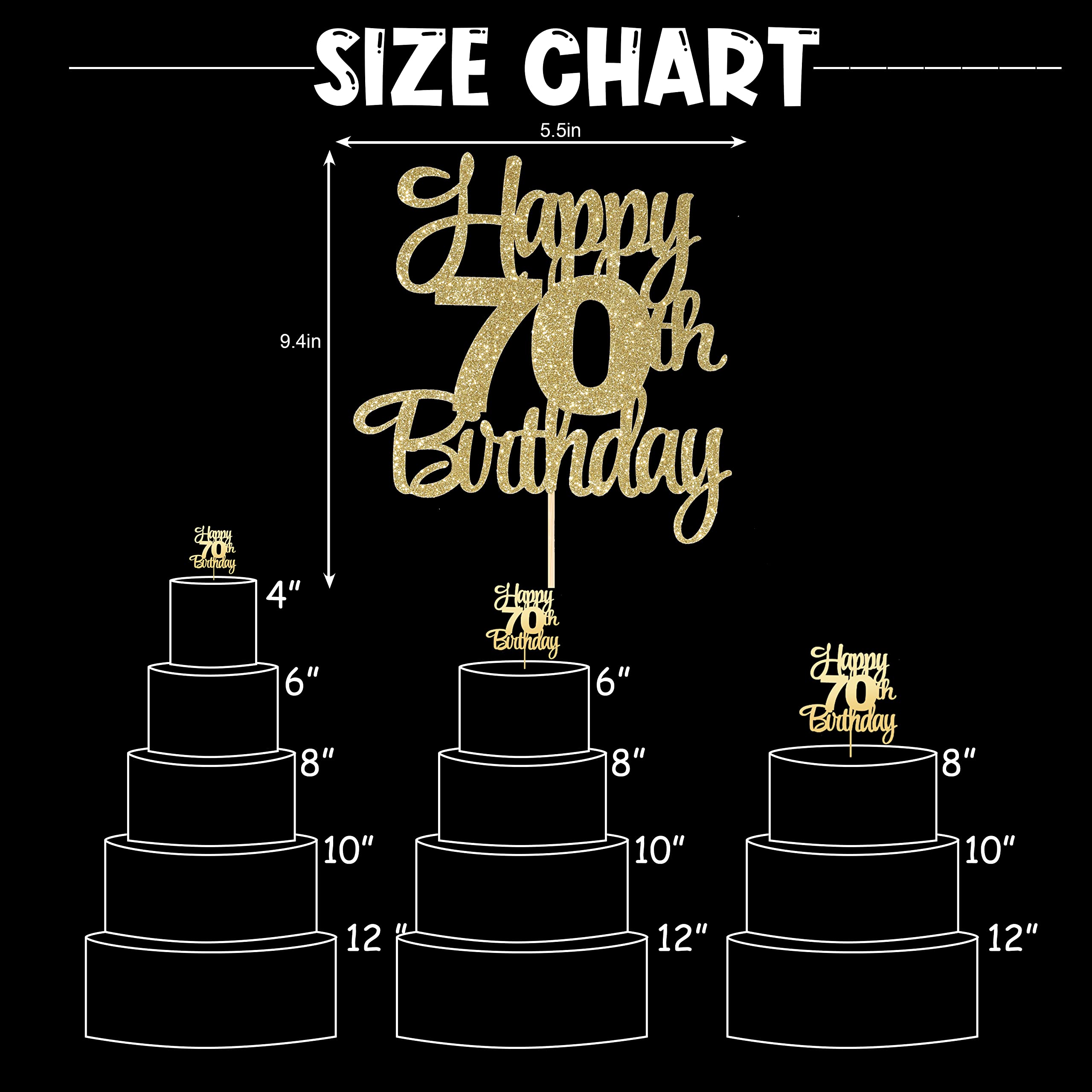 70th Birthday Cake Topper Gold - Elegant 70th Anniversary Cake Decorations for Women & Men | Perfect for Milestone Birthday Parties, Retirement Celebrations & Golden Anniversary Events