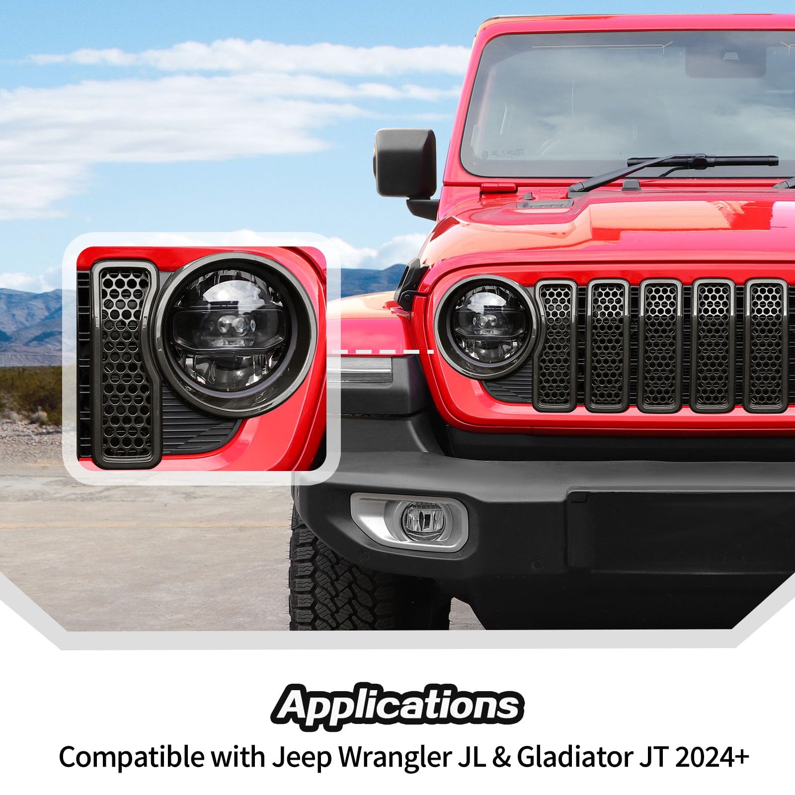 JeCar Black Mesh Grill Inserts for Jeep Wrangler JL 2024+ | Grill Covers & Headlight Covers Trim Kit Accessories | Off-Road Protection & Style Upgrade