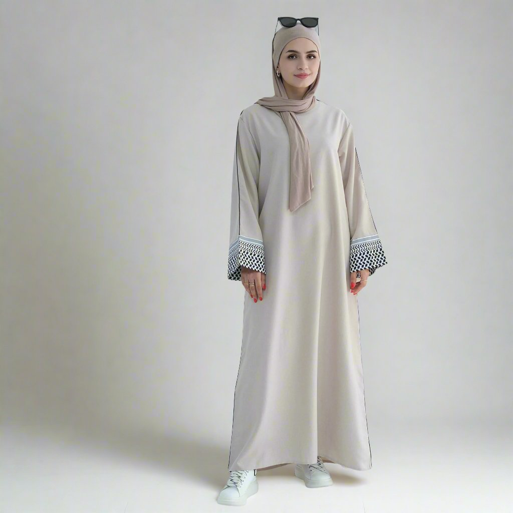Kufiya Essential Abaya Beige - Modest Muslim Women's Prayer Dress for Home, Mosque & Special Occasions