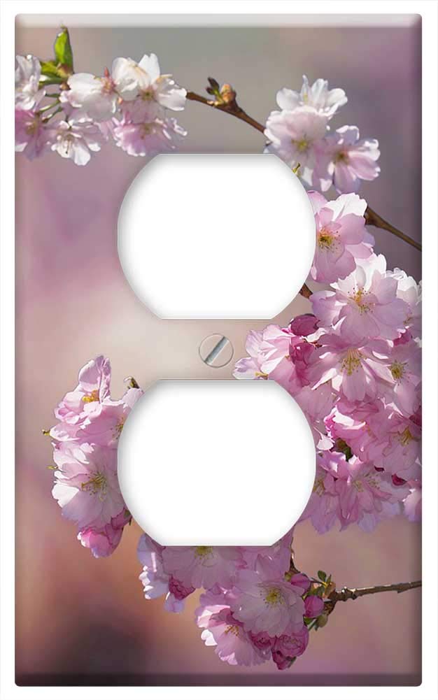 Decorative Switch Plate Outlet Cover - Cherry Blossom Floral Design in Spring Pink for Home Decor | Perfect for Living Room, Bedroom & Office Wall Plates