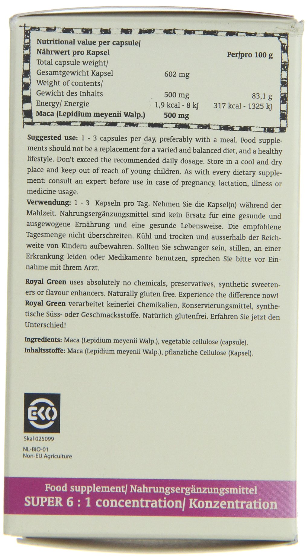 Royal Green Maca Capsules - 60 Count | Organic Peruvian Maca Root Powder Supplement for Energy, Stamina & Hormone Balance | Boost Vitality for Men & Women | Perfect for Workout, Stress Relief & Daily Wellness