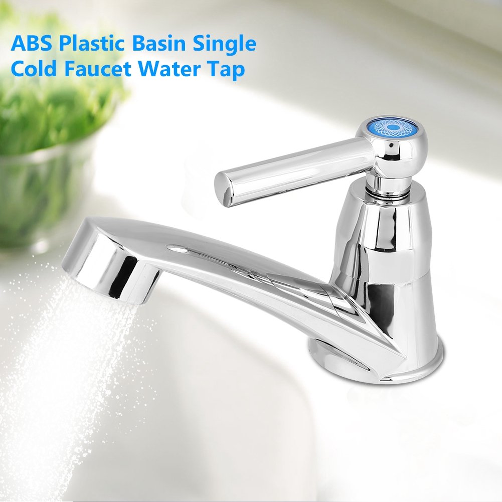 Chrome Plated ABS Plastic Handle Bathroom Sink Faucet - Cold Water Tap for Basin & Kitchen Sink (Straight 1/2