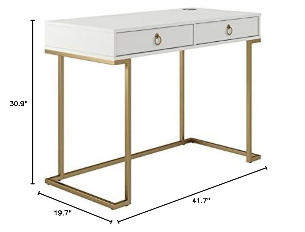 CosmoLiving by Cosmopolitan Camila White Writing Desk - Modern Home Office Desk for Small Spaces, Study & Work from Home