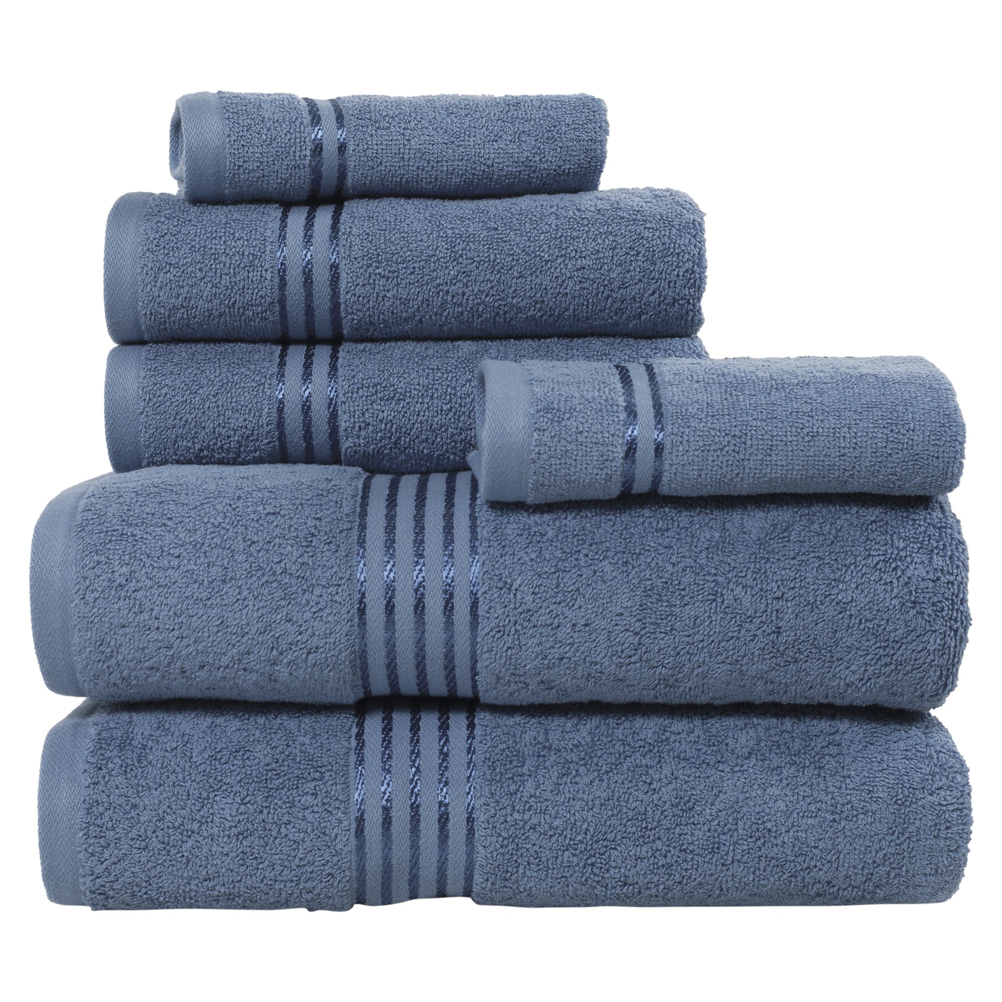 Bedford Home 100% Cotton 6-Piece Luxury Hotel Towel Set - Light Blue | Soft Bath & Beach Towels for Spa, Pool & Guest Bathrooms