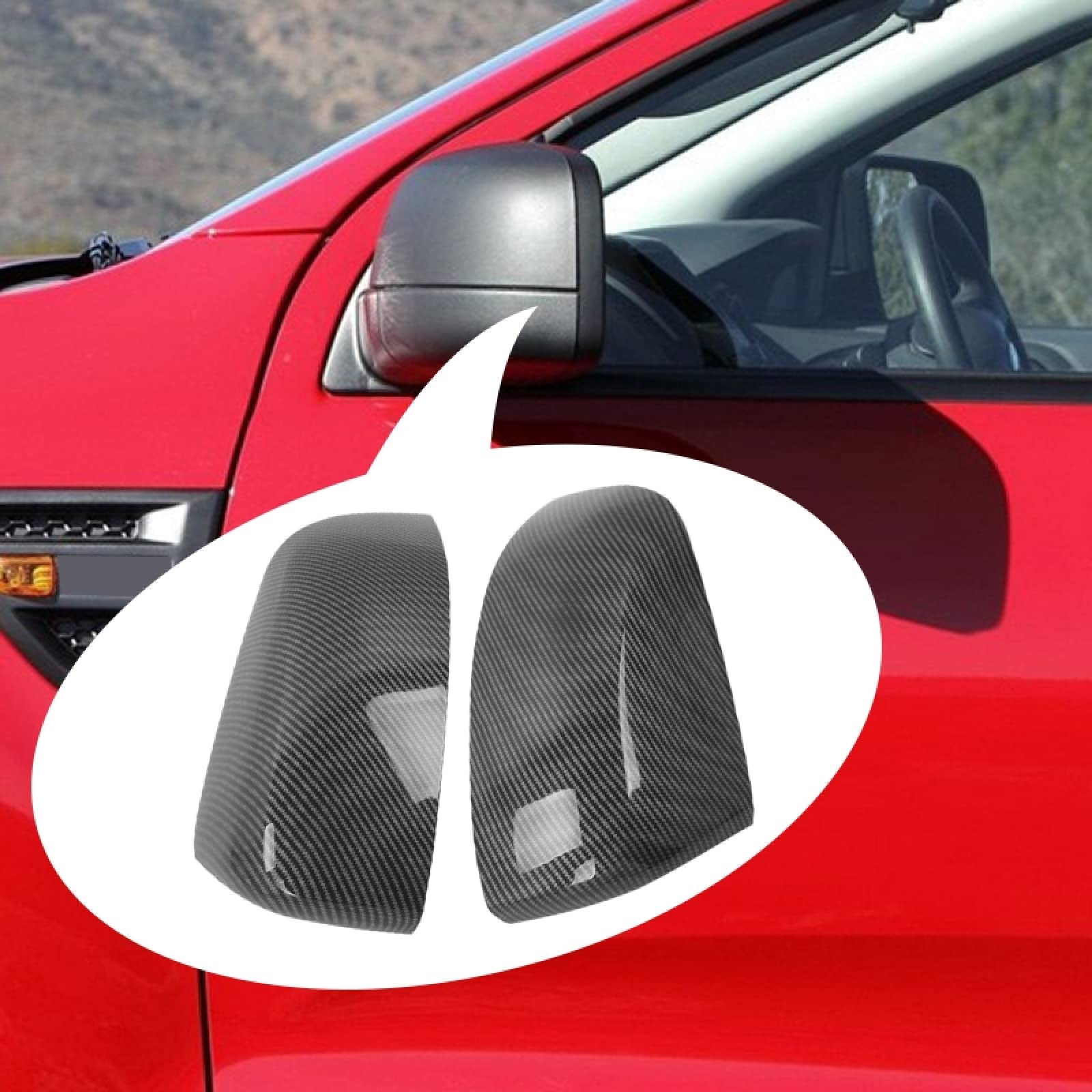 ABS Carbon Fiber Style Rear View Mirror Cover for Ford Ranger & Everest 2012-2021 - Side Door Mirror Housing Cap Replacement (Enhances Style & Protection for Off-Road Adventures)