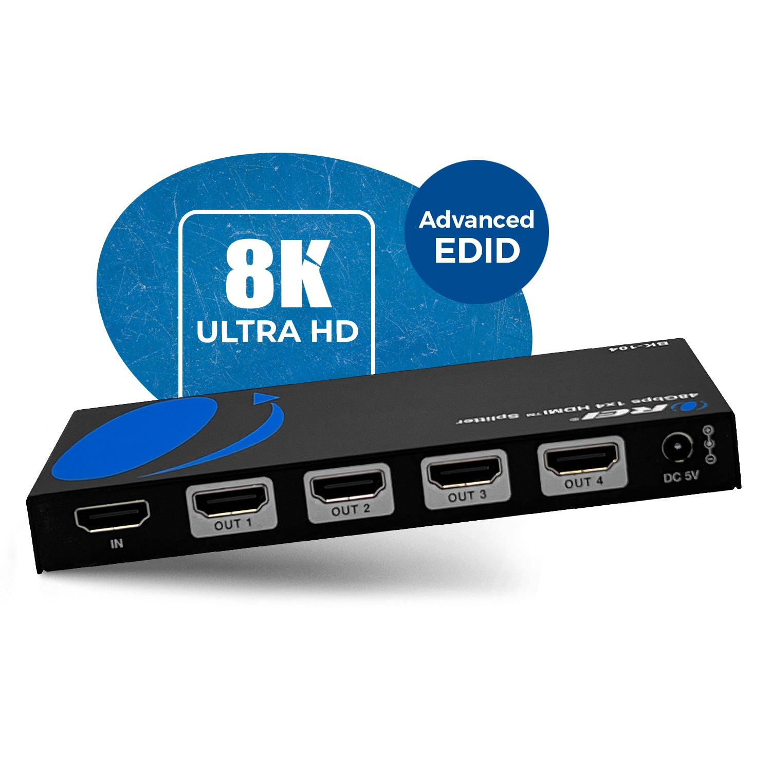 8K 1x4 HDMI Splitter with Downscaler - 4K/1080p Output for Home Theater & Gaming - Black (Model 104) | Perfect for Multi-Screen Displays in Conference Rooms & Entertainment Centers