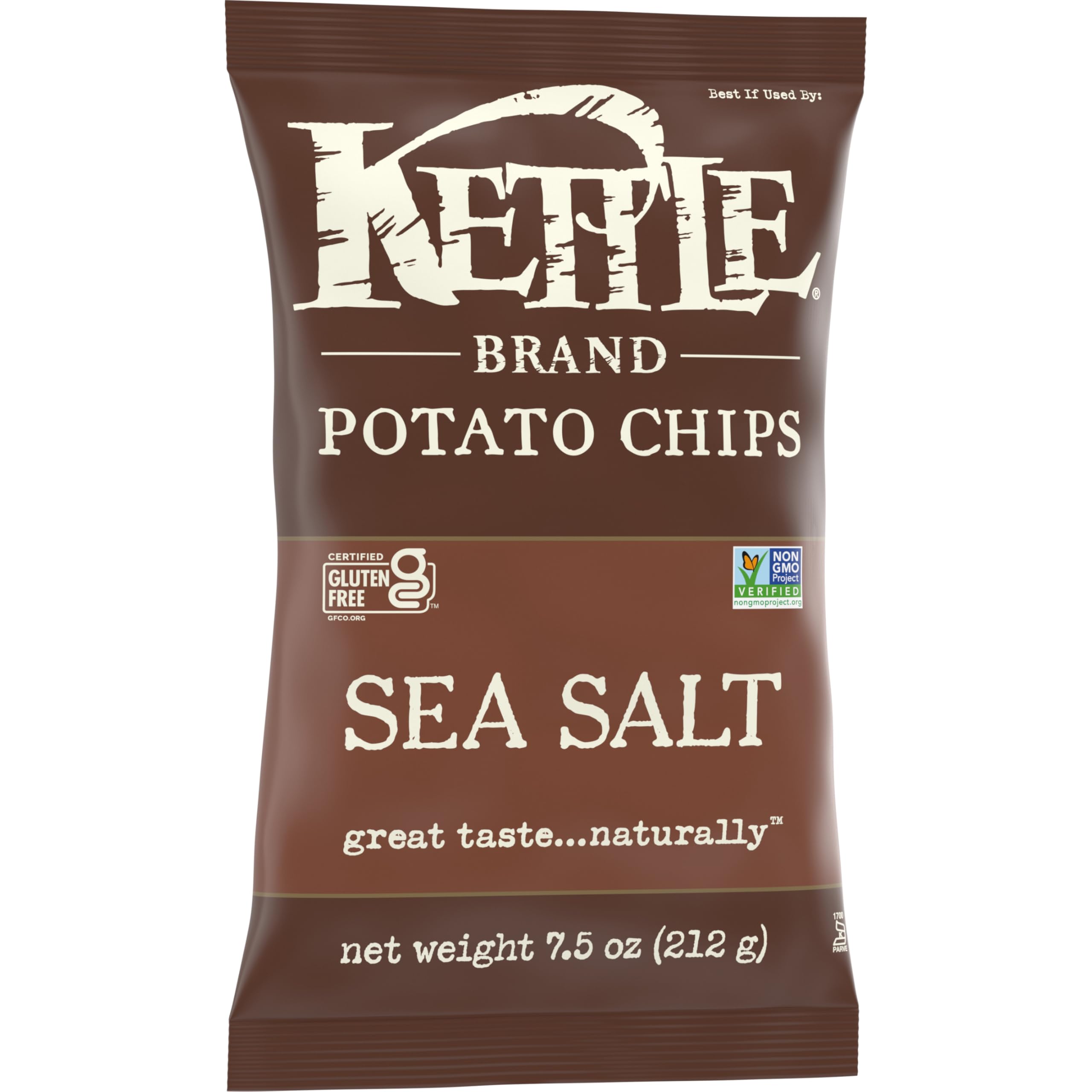 Kettle Brand Sea Salt Kettle Cooked Potato Chips - 7.5 Oz Bag - Crunchy Snack for Parties, Picnics & Lunchboxes - Gluten Free & Non-GMO