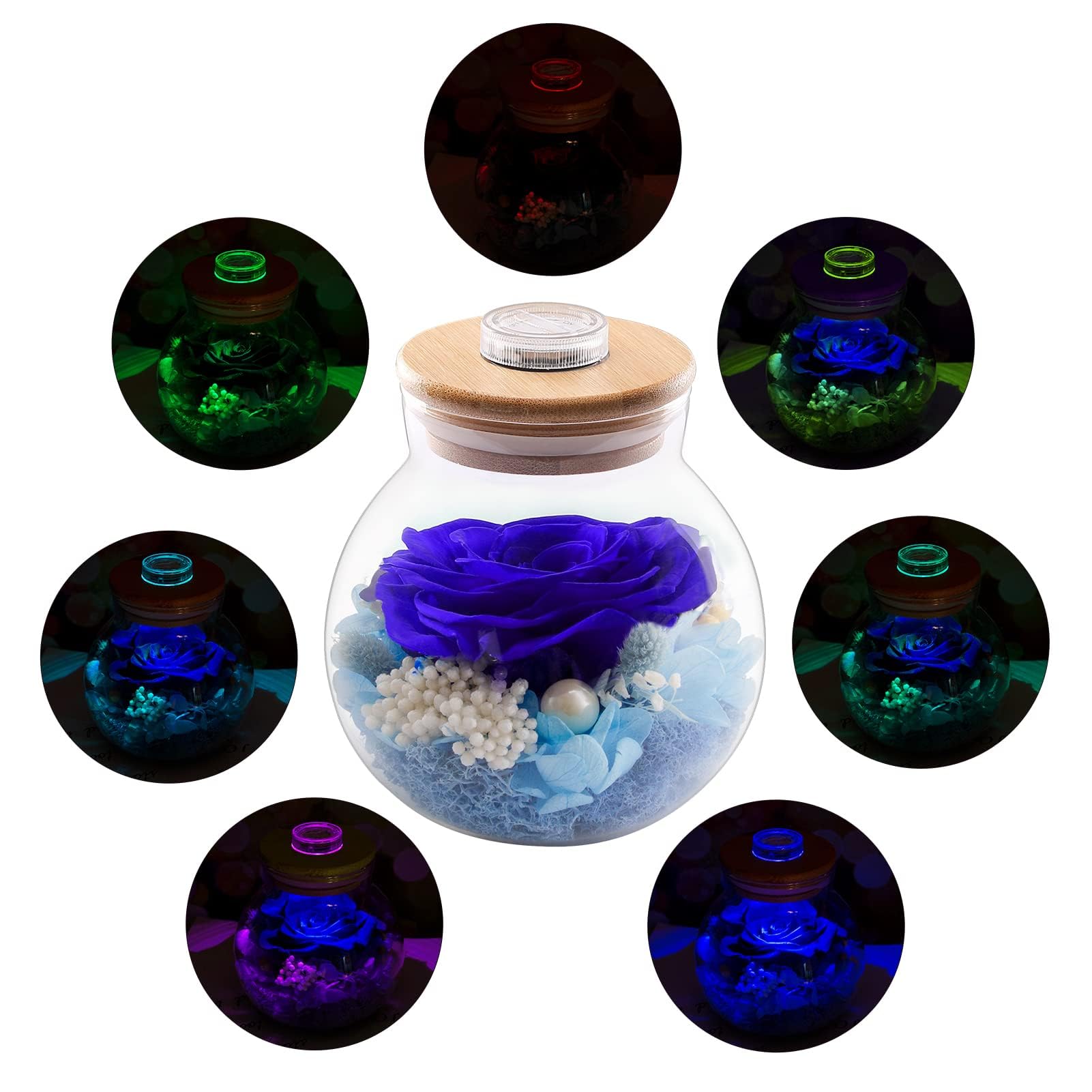 Blue Preserved Rose in Glass Dome - Eternal Flower Gift for Mother's Day, Birthday, Valentine's, Anniversary - Romantic Light-Up Rose with Wishing Bottle for Mom, Wife, Grandma - Perfect Home Decor & Keepsake Gift