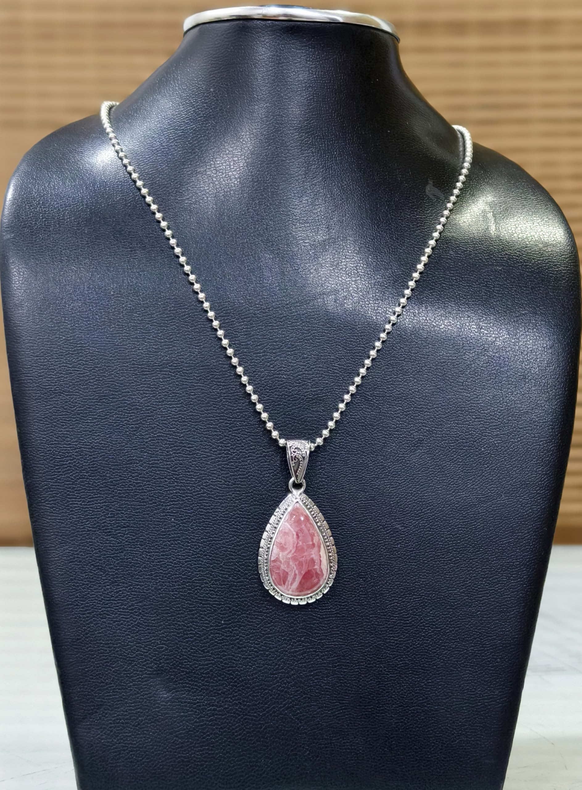 925 Sterling Silver Pendant Necklace for Women & Men - Genuine Rhodochrosite Gemstone Tribal Design Handmade Jewelry - Perfect Gift for Birthday, Anniversary & Special Occasions
