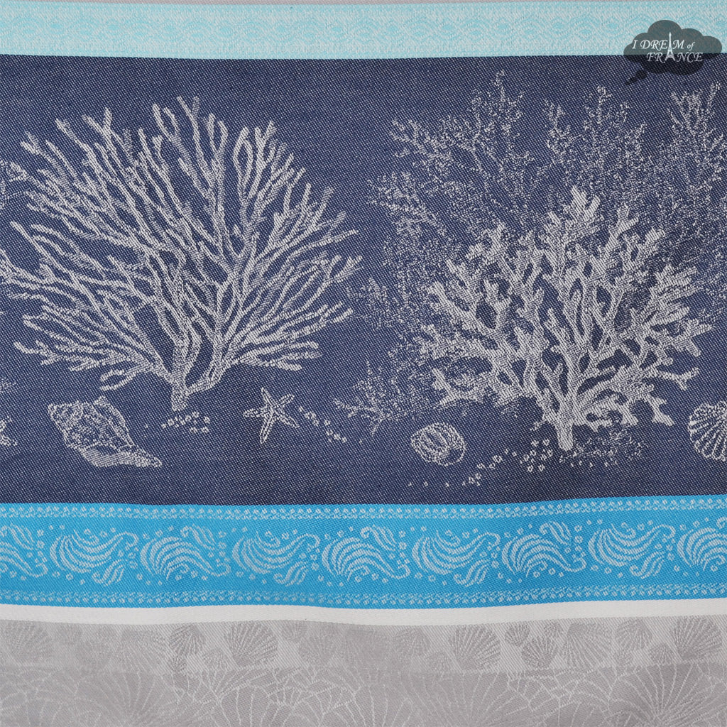 Tissus Toselli 62x98 Inch Rectangular Oceane Blue French Jacquard Tablecloth - Elegant Dining Table Cover for Weddings, Parties & Formal Events