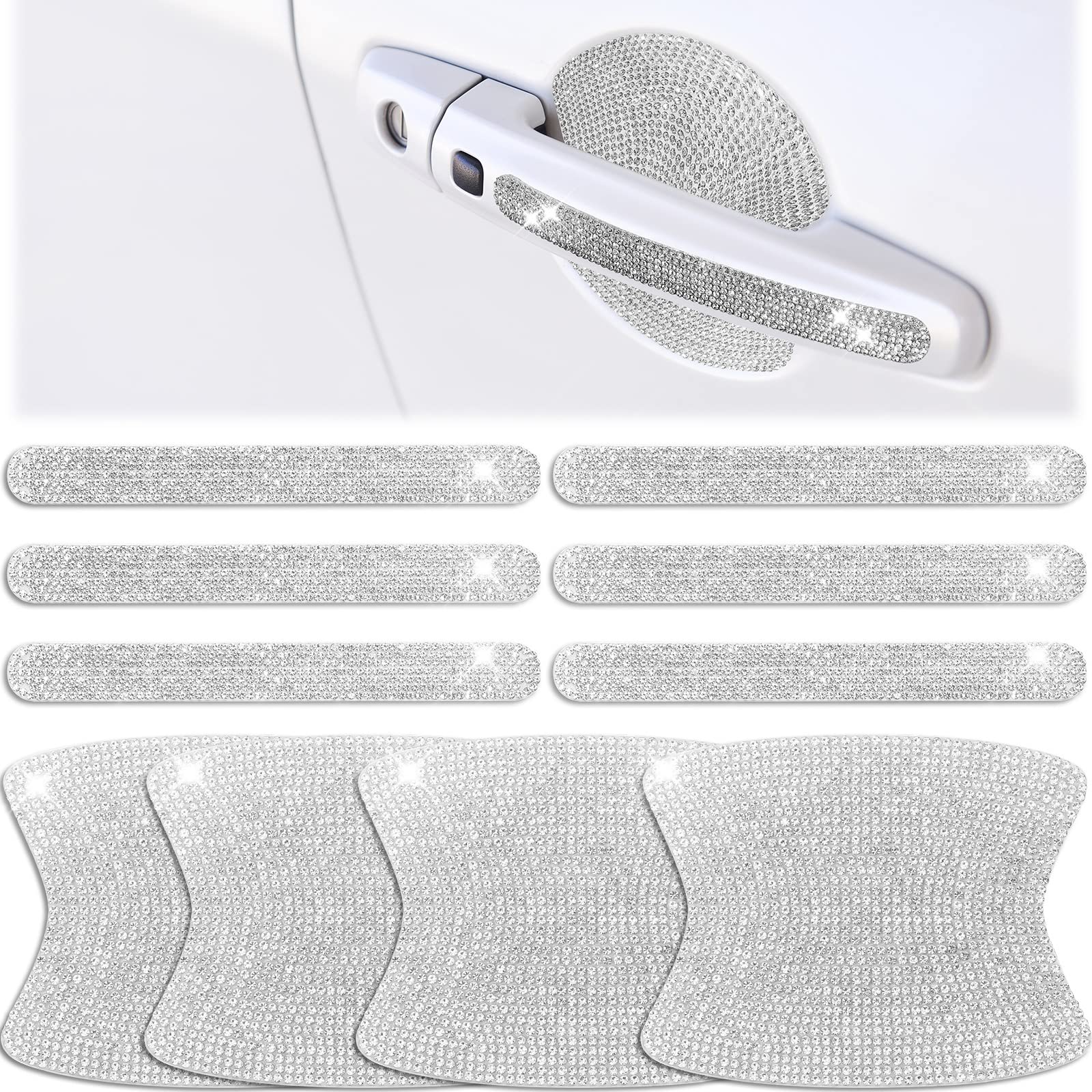 Frienda 10-Piece Rhinestone Car Door Handle Covers & Bowl Protectors - Silver Bling Accessories for Women | Car Interior Decor & Protection | Perfect for Luxury Cars, Gifts & Personalization