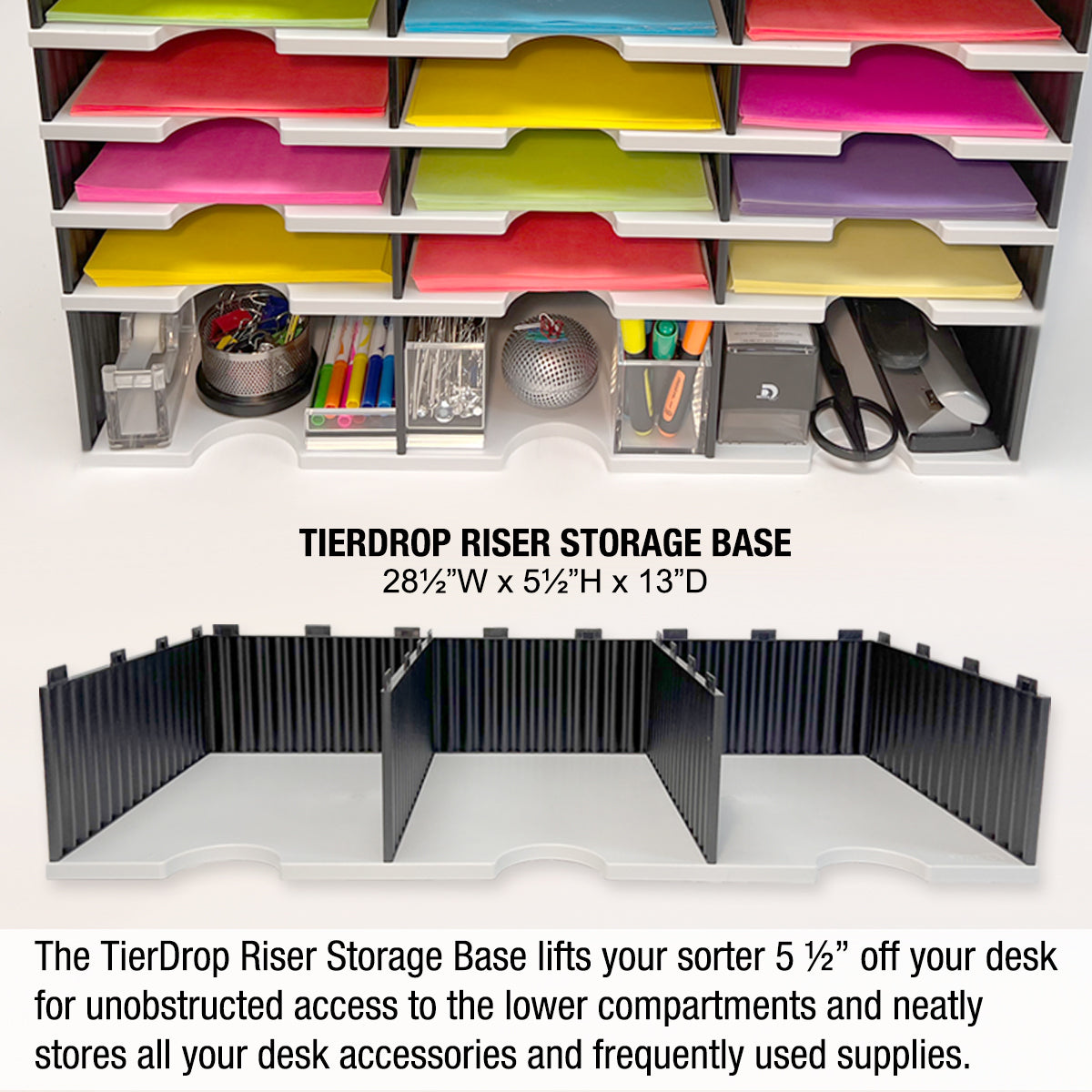 12-Slot Desktop Organizer with Riser Base & Vertical File Topper - Modular Letter Tray System for Documents, Books & Binders | Perfect for Office, Home & Workspace Organization