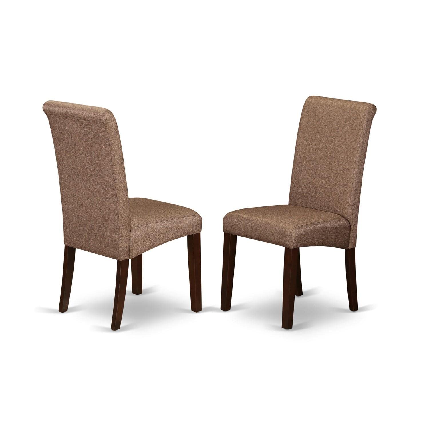 East West Furniture DLBA5-MAH-18 5-Piece Round Dining Table Set with Drop Leaf & 4 Brown Linen Fabric Parson Chairs, 42x42 Inch, Mahogany - Perfect for Small Kitchens, Breakfast Nooks & Cozy Dining Spaces