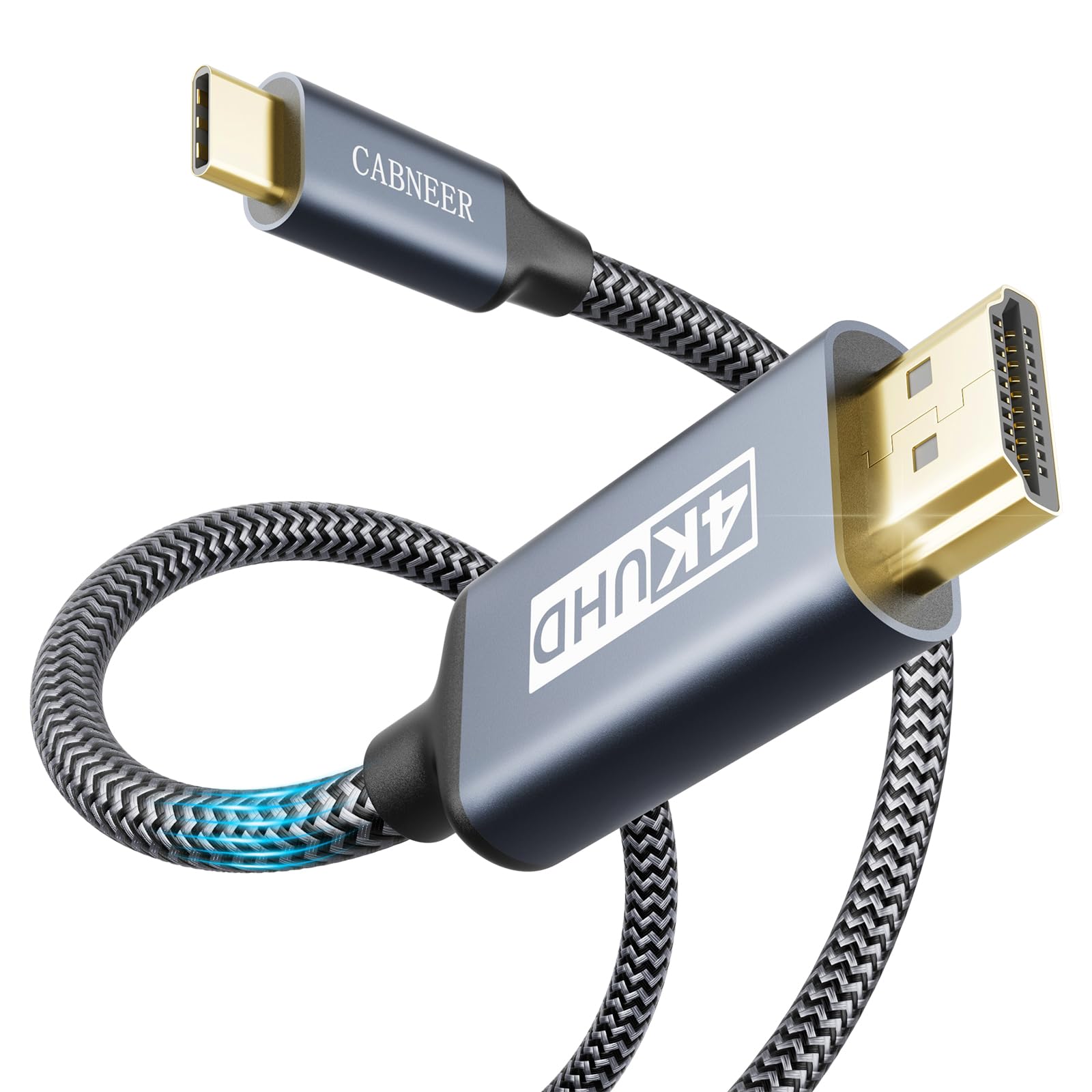 CABNEER USB C to HDMI Cable 2FT - 4K 30Hz Nylon Braided Thunderbolt 3/4 Compatible - for MacBook Pro, iPad Pro, Samsung Galaxy & More - Perfect for Home Theater, Office Presentations & Gaming