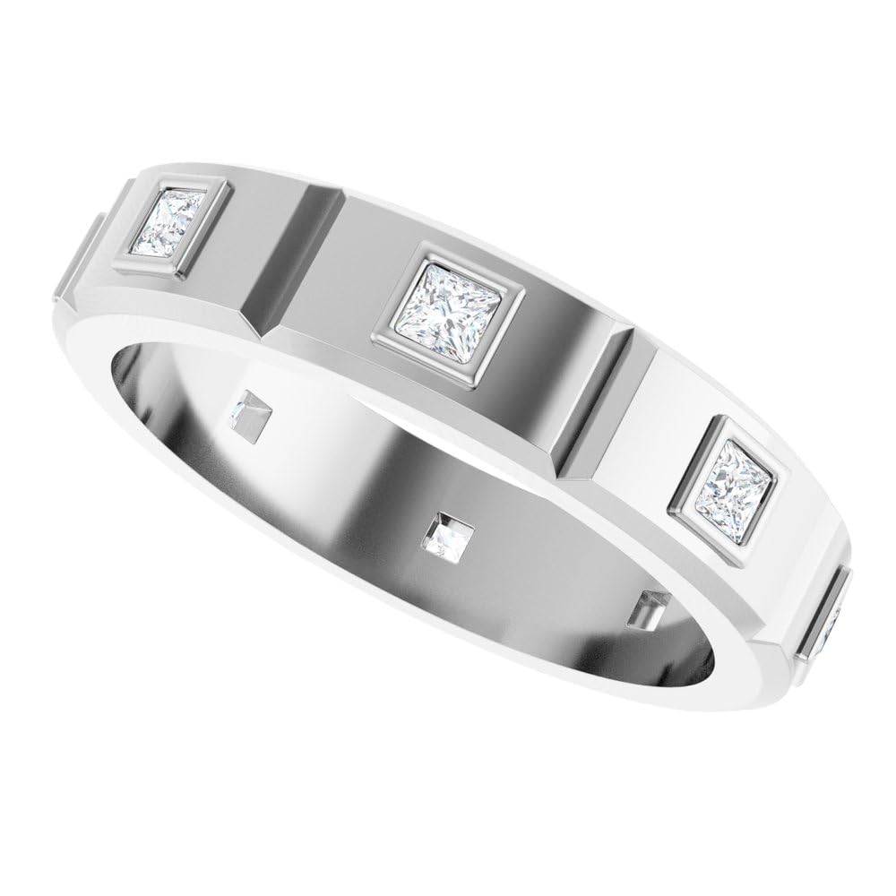 14K White Gold Men's Diamond Band Ring - 1/2 Carat Total Weight (Size 11) - Luxury Wedding Band, Anniversary & Birthday Gift for Him - Perfect for Engagements, Promises & Special Occasions