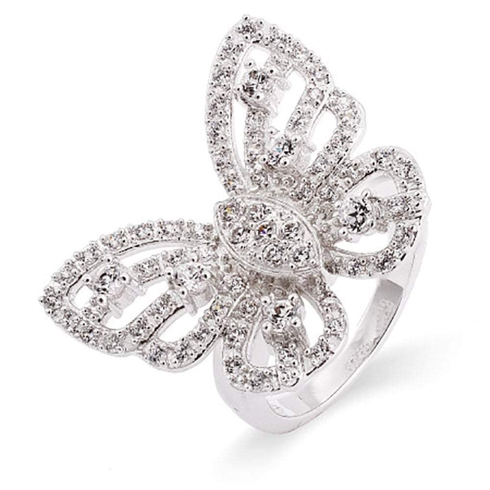 EVE'S ADDICTION Sterling Silver CZ Butterfly Ring for Women - Size 5 to 10 - Elegant Cubic Zirconia Jewelry Gift for Mom, Wife, Girlfriend - Perfect for Birthday, Anniversary & Special Occasions