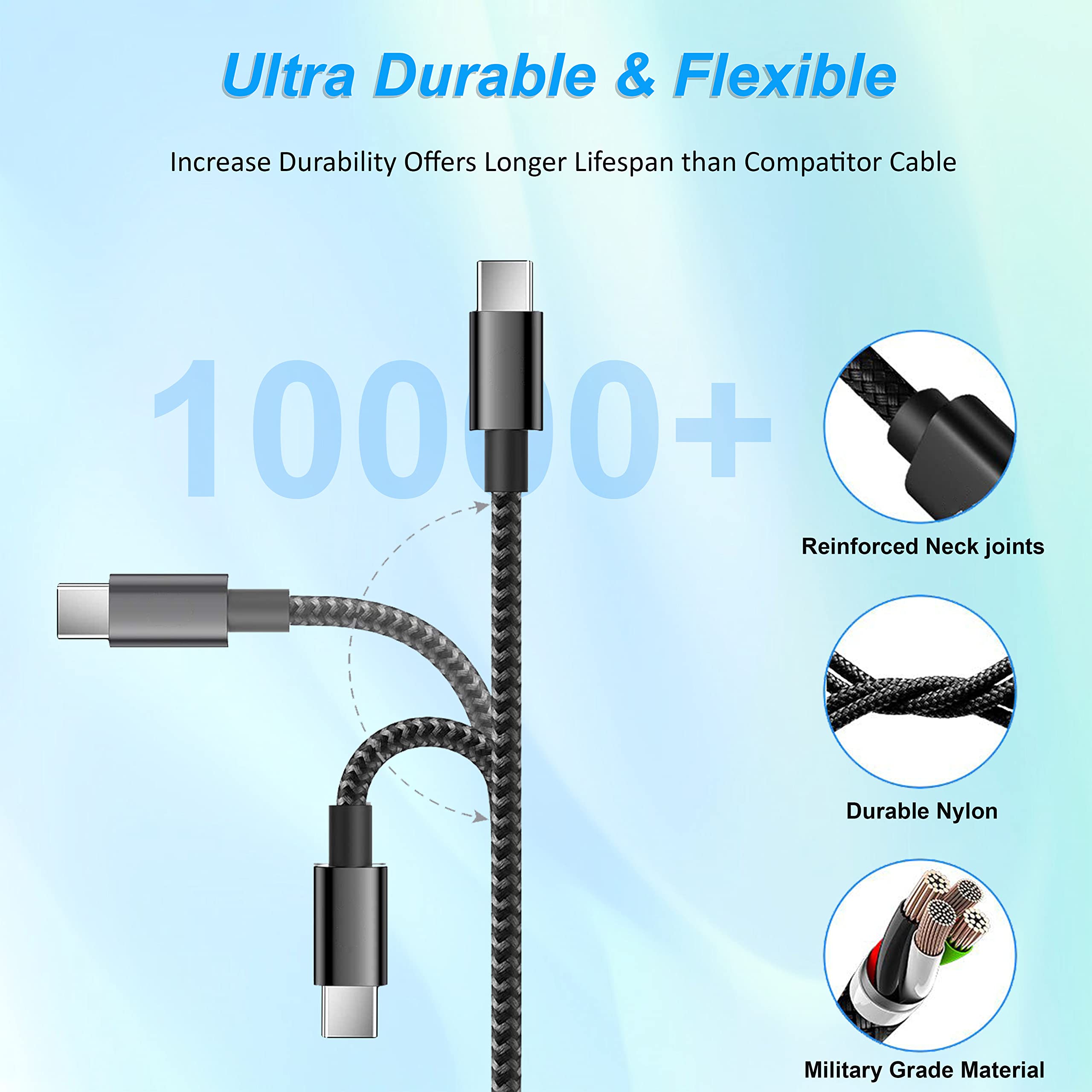 Fast Charging USB C Cable 3A Nylon Braided Type C Charger for Samsung Galaxy S21/S20/S10/S9/S8/A12/A20e/A21s/A40/A51/A70, Huawei P30/P20/P40, Google Pixel, Sony Xperia, Nintendo Switch - 6.6ft (2M) Durable & Tangle-Free for Home, Office, Travel & Gaming