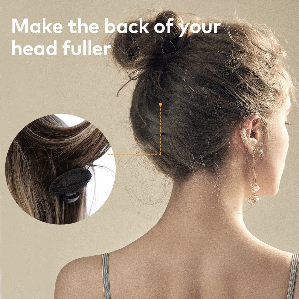 BAERFIT Black Hair Volumizer Puff for Women - 3 Pack Invisible Hair Bun Bump Clips with Fluffy Sponge Pad - Perfect for Updos, Ponytails & Princess Styling - Great for Weddings, Parties & Everyday Hair Accessories