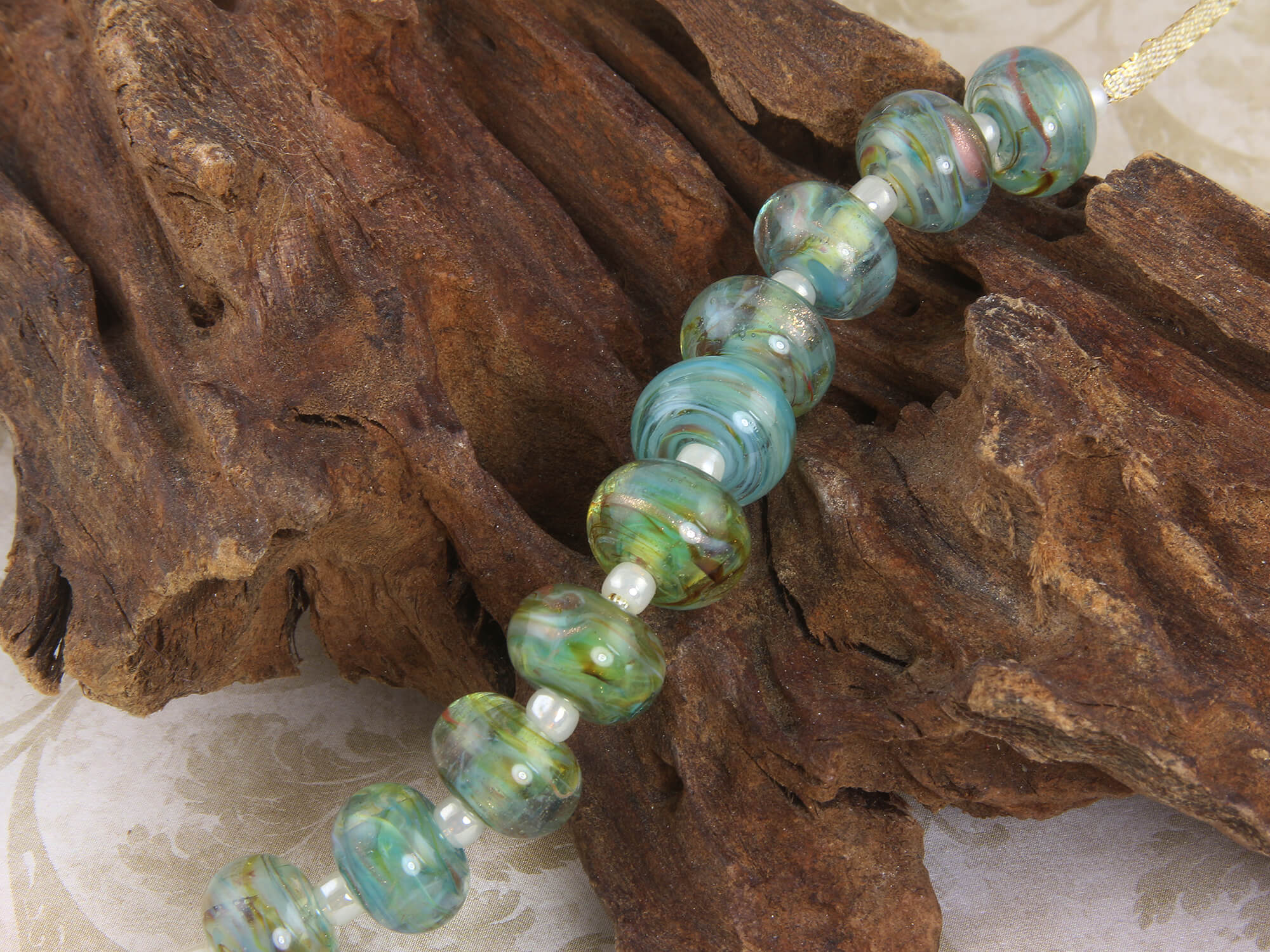 10PCS Shimmering Aqua Gold Lampwork Glass Beads for Jewelry Making - DIY Bracelets, Necklaces, Earrings & Home Decor Crafts