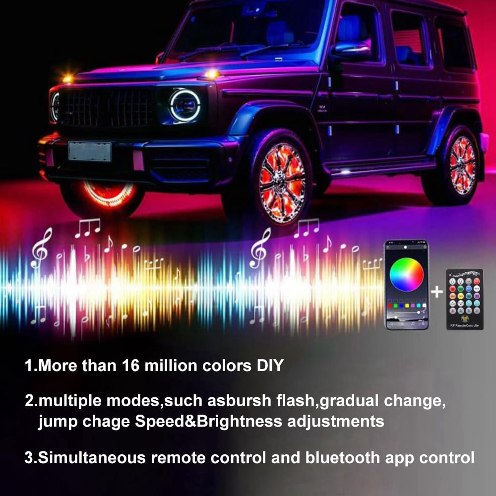 Blueshyhall 15.5 Inch RGB Color Changing LED Wheel Ring Lights (4 Pack) - Multi-Color Chasing Dancing Lights for Trucks, Offroad Vehicles & Pickups - Perfect for Night Driving, Car Shows & Off-Road Adventures