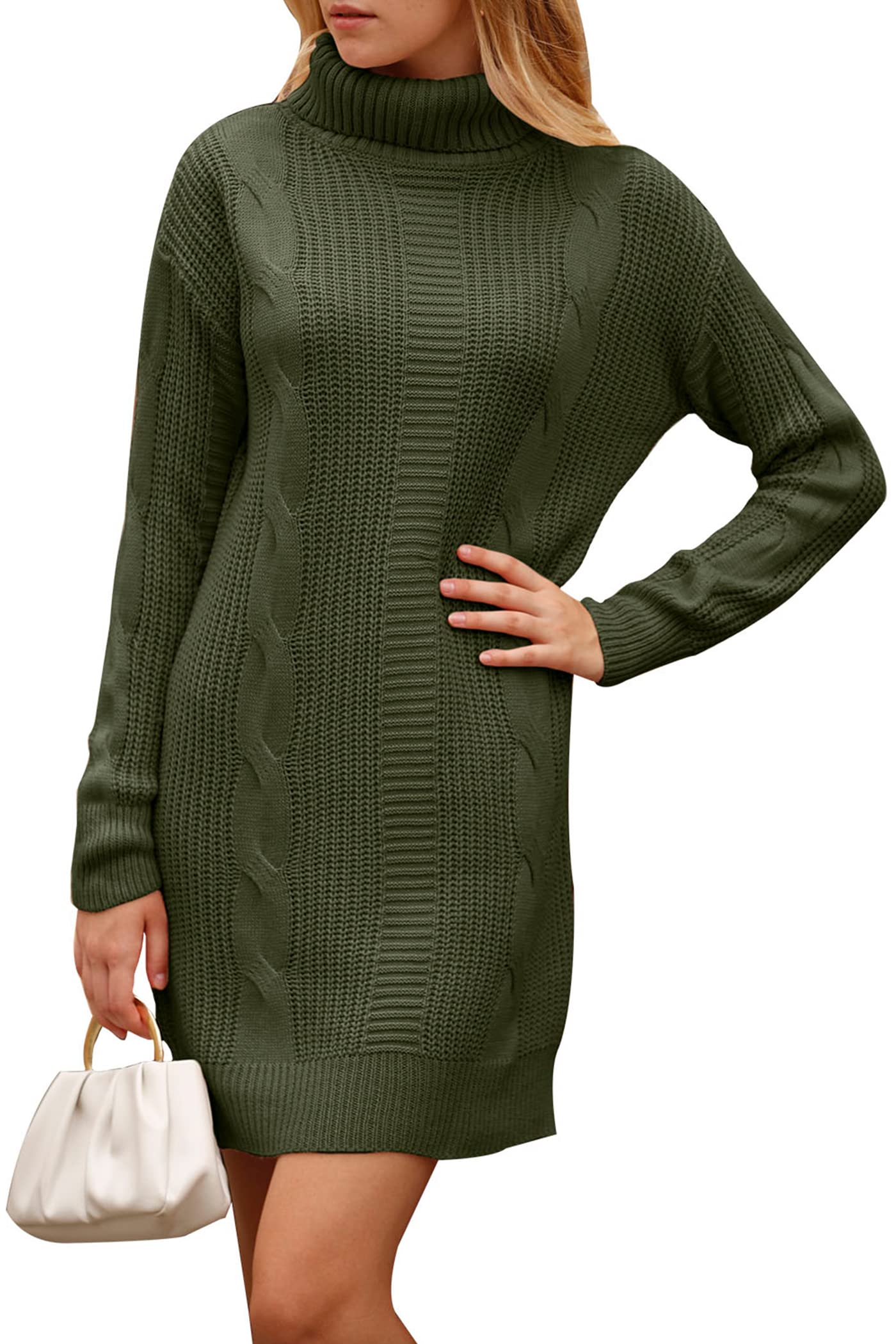 PRETTYGARDEN Women's 2023 Winter Turtleneck Sweater Dress - Soft Knit Pullover Long Sleeve Casual Dress for Work, Date Night & Holiday Outfits