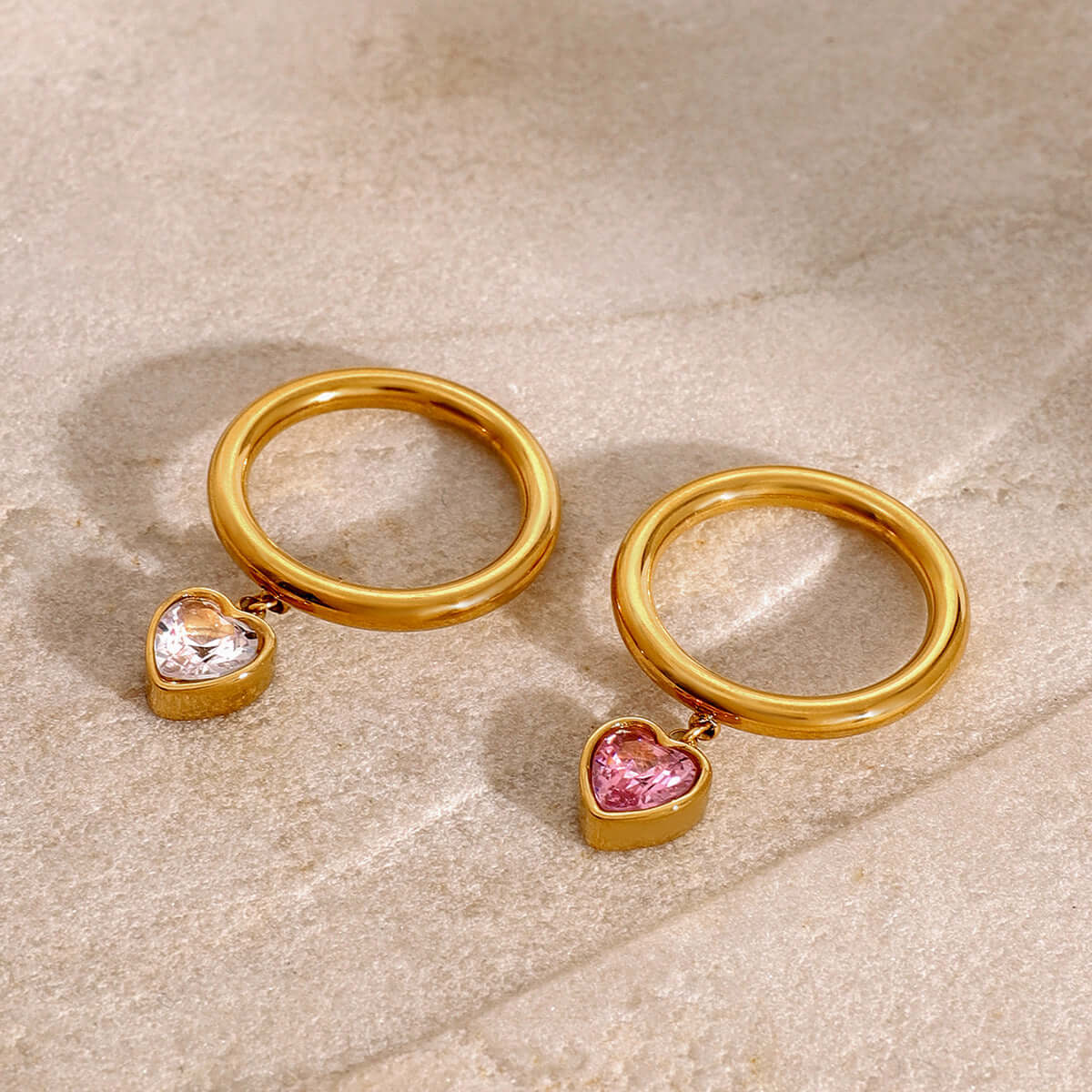 Pink Heart Dangle Charm Ring - Elegant Jewelry for Women | Perfect for Valentine's Day Gifts, Anniversary Presents & Romantic Occasions | JDR033