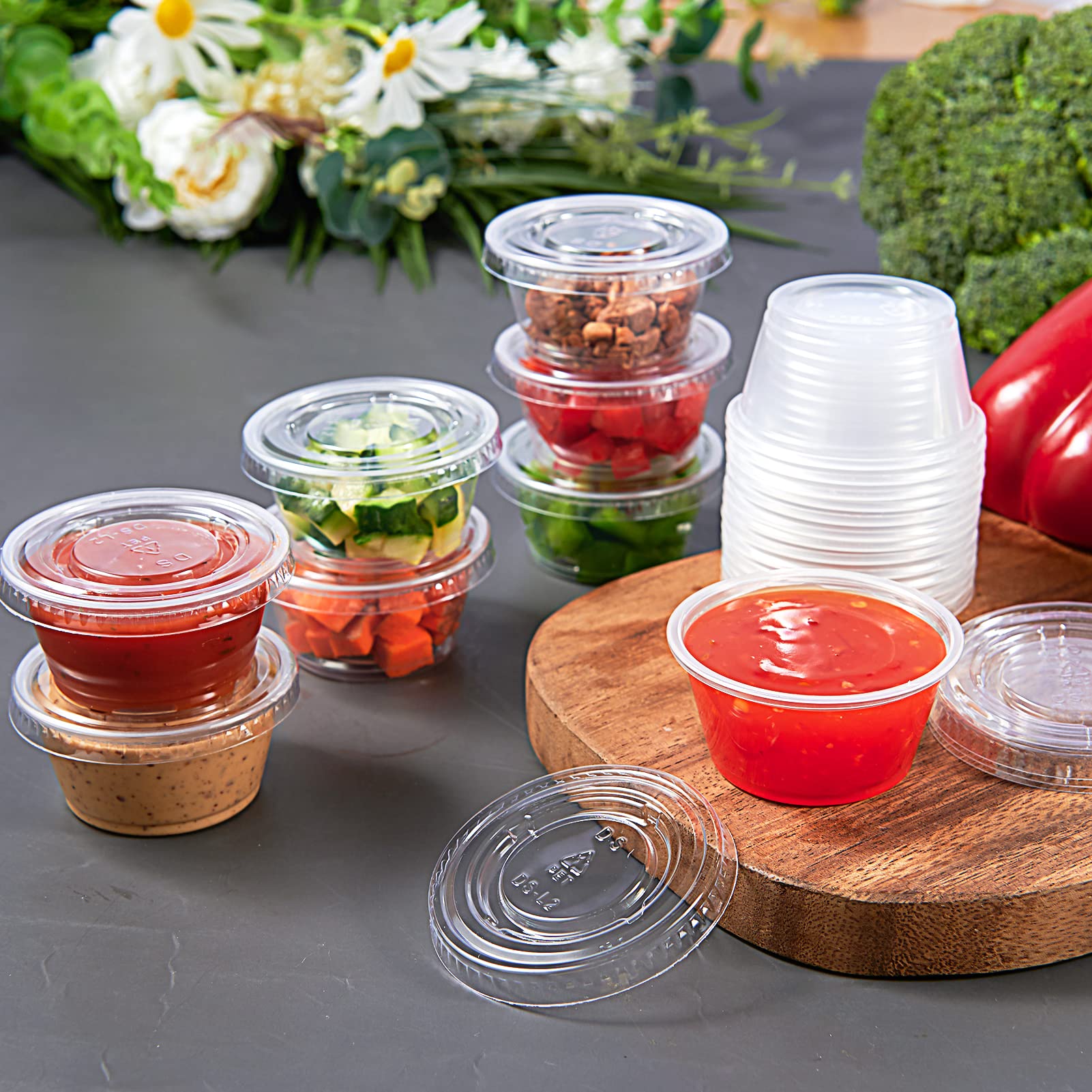 200 Sets 2 oz Disposable Plastic Portion Cups with Lids - Small Condiment Containers for Sauces, Dips, Dressings & Jelly Shots - Perfect for Restaurants, Catering, Parties & Home Use