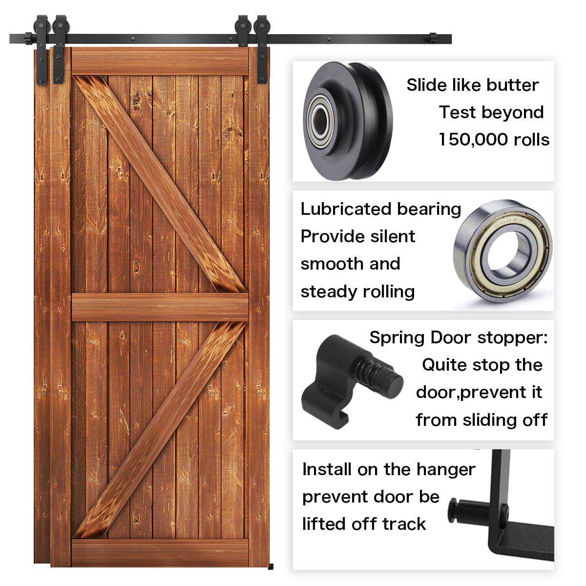 AONAYIOA 6FT Bypass Sliding Barn Door Hardware Kit - Double Wooden Doors Single Track System for 70