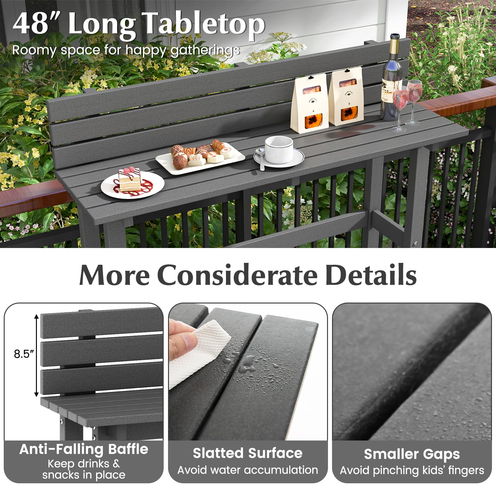 Tangkula 48 Inch Outdoor Bar Table with Storage Shelf - Adjustable Height Patio Pub Table, All-Weather Counter Height Dining Table for Hot Tub, Garden, Backyard & Small Spaces (Gray) | Perfect for Entertaining, Relaxing & Outdoor Dining