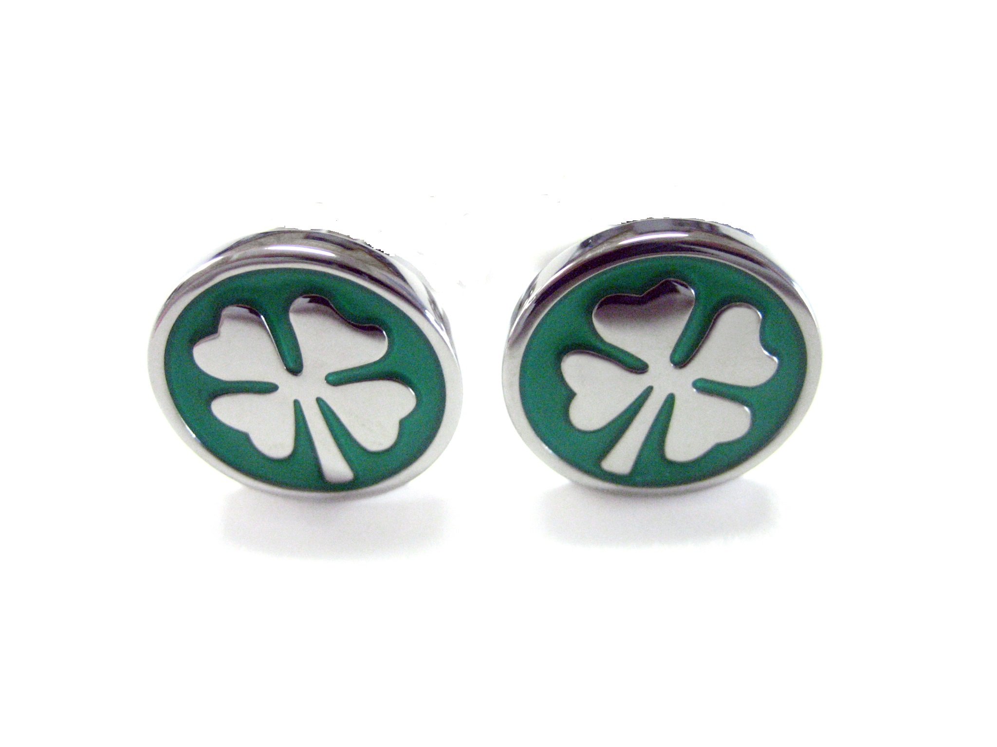 Kiola Designs Green Four Leaf Clover Cufflinks for Men - Irish Luck Stainless Steel Dress Shirt Accessories - Perfect for Weddings, Business Meetings & St. Patrick's Day