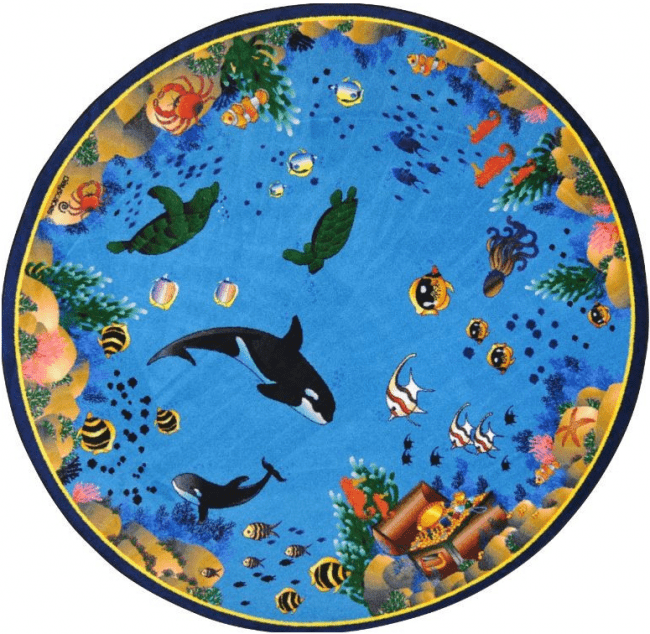Seascape Round Carpet - Soft Coastal Decor Rug for Living Room, Bedroom, Nursery - Perfect for Beach House, Boho Style Home Decor