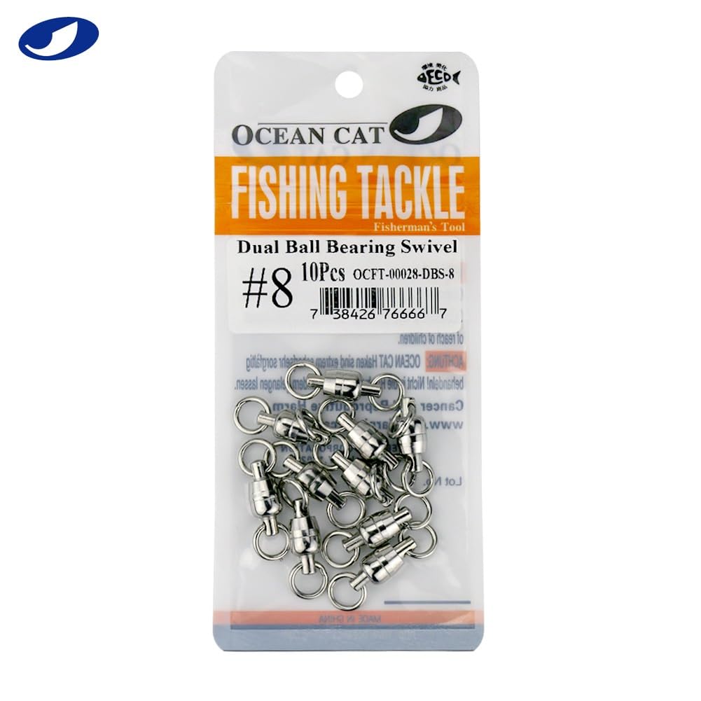OCEAN CAT 10-Pack Fishing Ball Bearing Swivels - Copper & Stainless Steel Welding Rings with Dual Spinning Design - High Strength Saltwater Fishing Tackle Connectors for Quick Lure Line Changes - Perfect for Deep Sea, Surf, and Boat Fishing