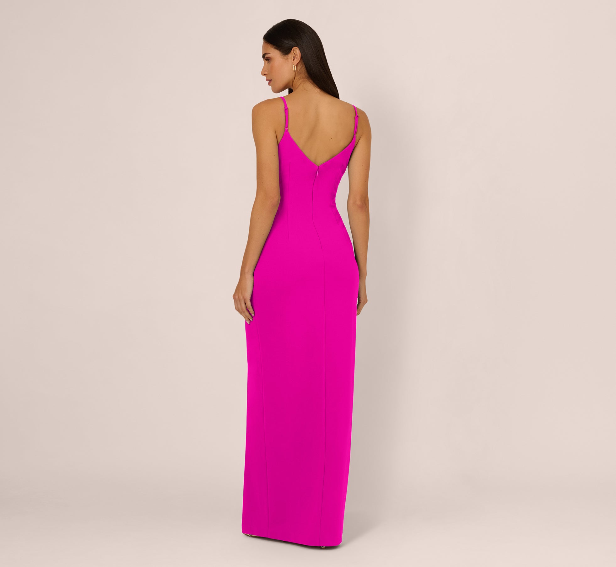 Elegant Pink Flame Sleeveless Knit Crepe Rhinestone Bow Column Gown - Perfect for Evening Galas, Prom Dresses & Formal Occasions