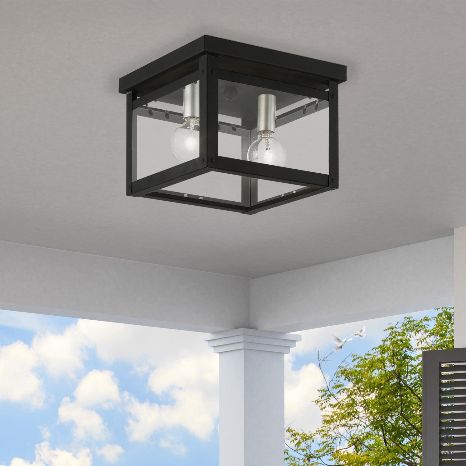 Livex Lighting 4031-04 Milford Square Flush Mount Ceiling Light - Black with Brushed Nickel Finish Candles - Perfect for Bedroom, Hallway & Entryway Lighting