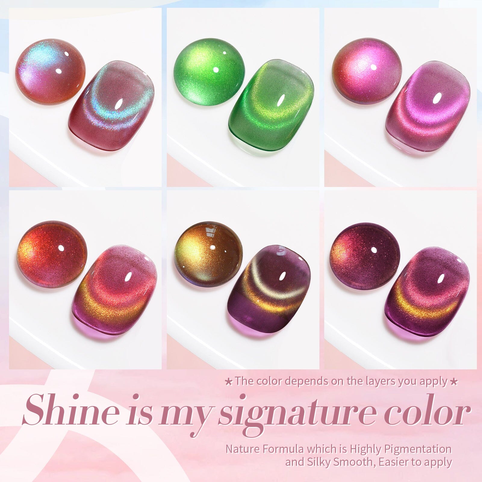6 Colors Cat Magnetic Gel Nail Polish Set - 7ml Colored Glass Effect for Long-Lasting Manicures - Perfect for Nail Art, Salon & Home Use