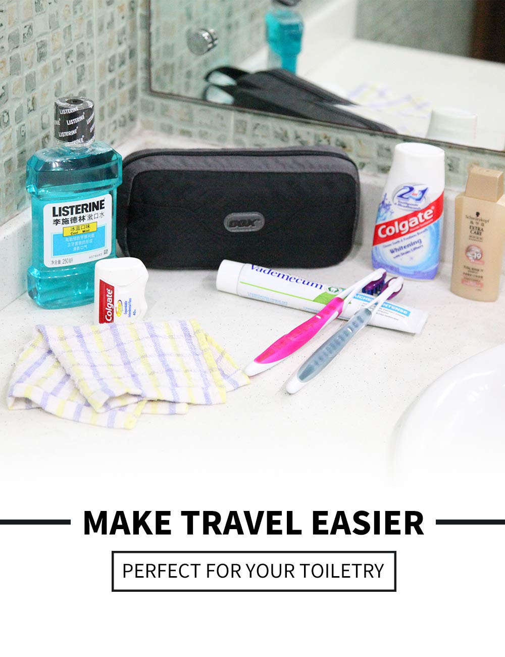 GOX Travel Toiletry Bag for Men - Waterproof Dopp Kit with Multiple Compartments, Hanging Hook & Travel Organizer Pouch (Black) - Perfect for Business Trips, Gym & Camping Essentials