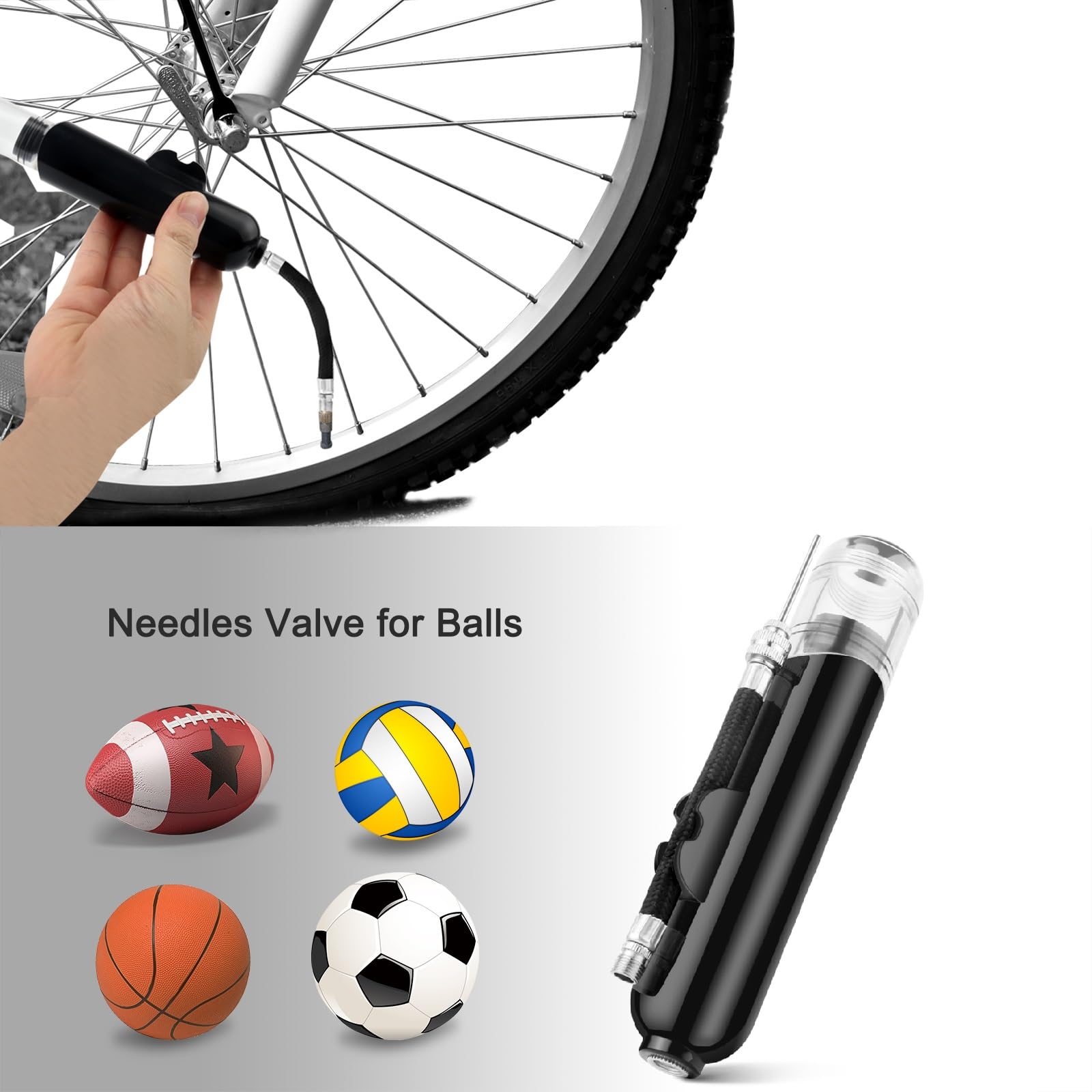 Dual Action Ball Pump with 3 Needles & 2 Nozzles - High Pressure Air Pump for Soccer, Basketball, Volleyball, Bikes, Inflatables - Perfect for Sports, Gym, Camping & Outdoor Activities