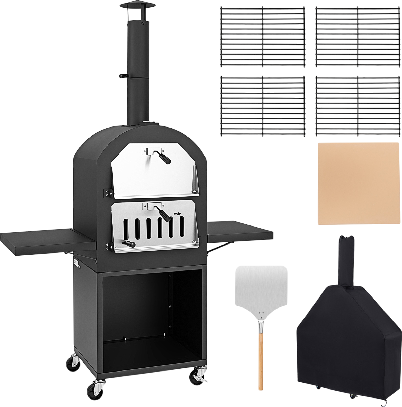 Costway Portable Wood Burning Pizza Oven with Stainless Steel Grill Racks & Built-in Thermometer | Outdoor Cooking, Backyard BBQ, Camping & Patio Use