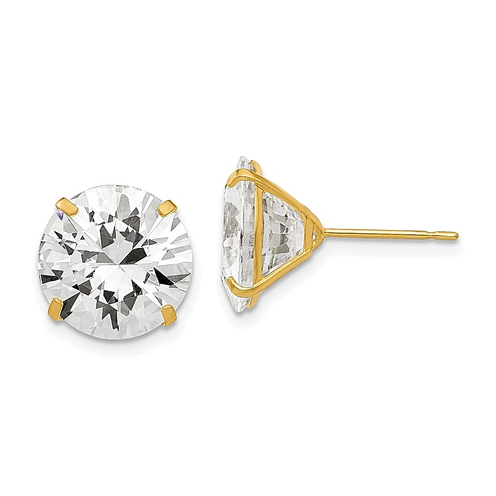 14K Yellow Gold 11mm Round Cubic Zirconia Stud Earrings for Women - Hypoallergenic Fine Jewelry Gift for Her - Perfect for Weddings, Anniversaries & Everyday Wear